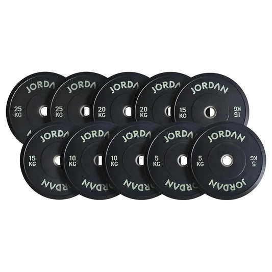 JORDAN 150kg Black Rubber Bumper Plate Set - 2x5kg, 2x10kg, 2x15kg, 2x20kg, 2x25kg